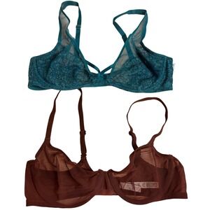 Victoria's Secret Unlined Wired Lot of 2 Bras 36C Teal Lace & Brown Mesh Bra